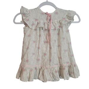 Vintage Marshall Sinclair Girls Floral Ruffle Dress 4T Pink Blue Rosebud USA